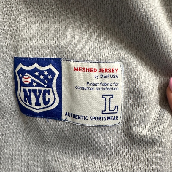 🆕 DELF Button-Down Mesh New York Gray Baseball Short Sleeve Jersey L - Picture 6 of 13